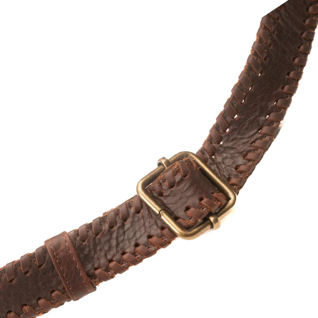 Leather strap detail on the Jessie Harrison x Zendira concealed carry crossbody