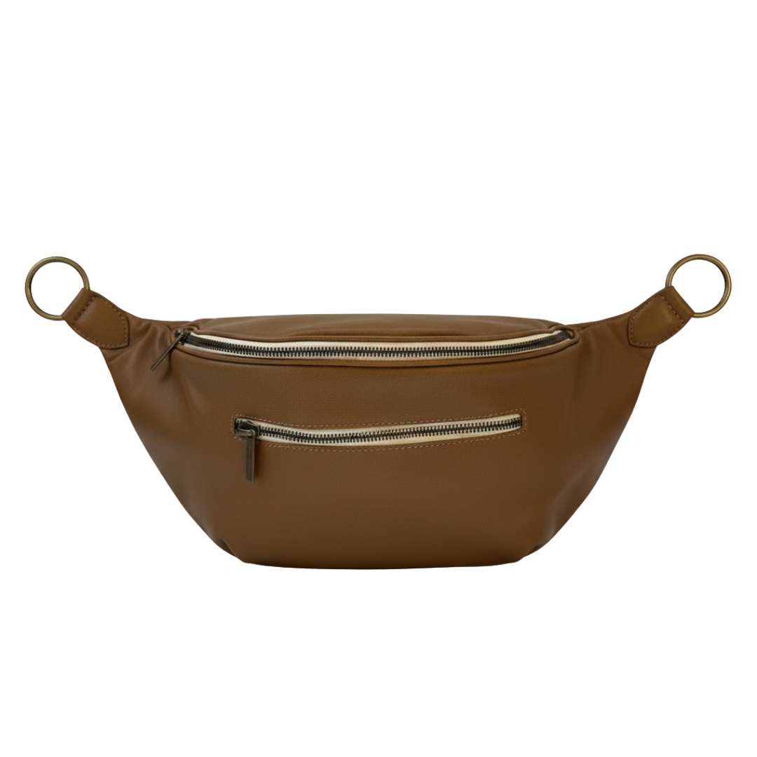 Cafe Con Leche Zendira Saturday concealed carry crossbody bag with antique bronze hardware and smooth, soft neutral brown leather.