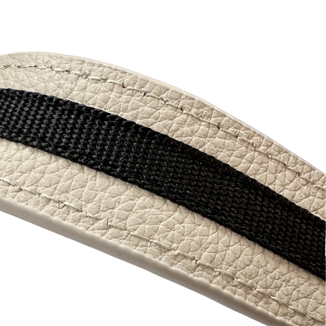 Pearl Zendira Saturday concealed carry crossbody bag cut-resistant strap with light gold hardware and pebbled pearl leather.