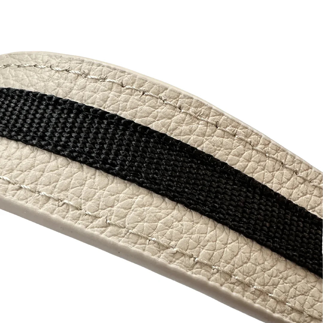 Pearl Zendira Saturday concealed carry crossbody bag cut-resistant strap with light gold hardware and pebbled pearl leather.