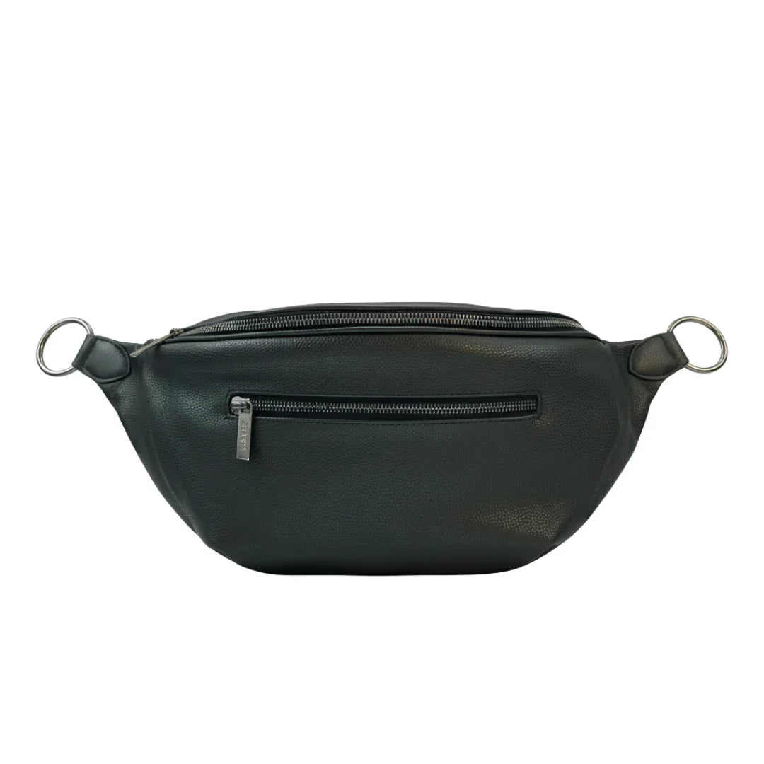 Smoke Zendira Saturday concealed carry crossbody bag with gun metal hardware and pebbled black leather.