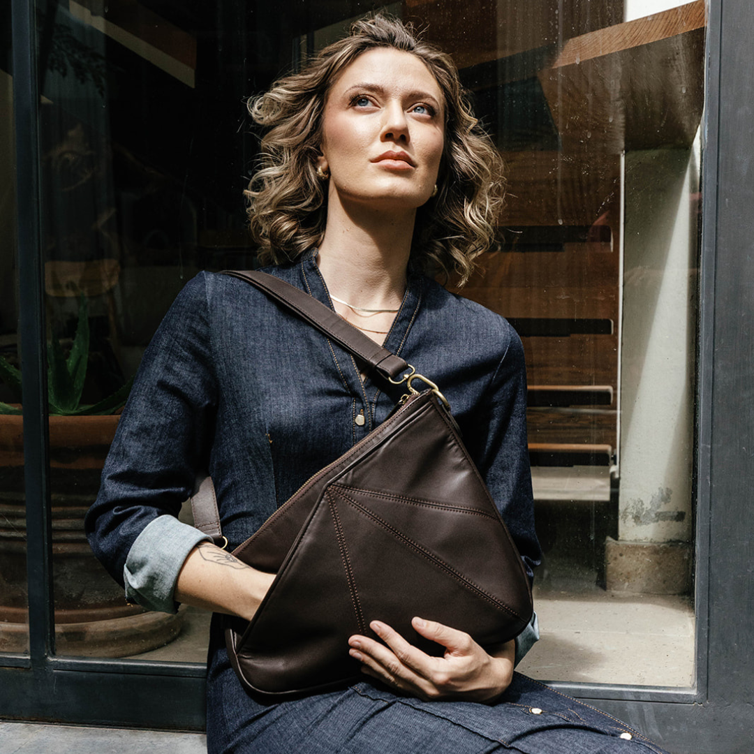 Woman with a Zendira Origami bag