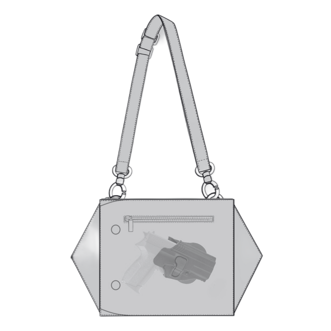 Zendira Envelope Bag with a firearm inside with the kydex holster.