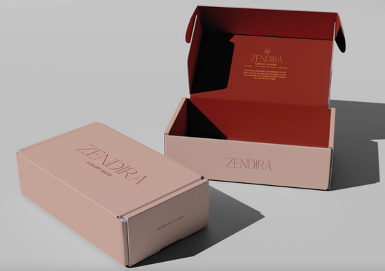 Packaging for Zendira designer concealed carry purses (concealed carry handbags).