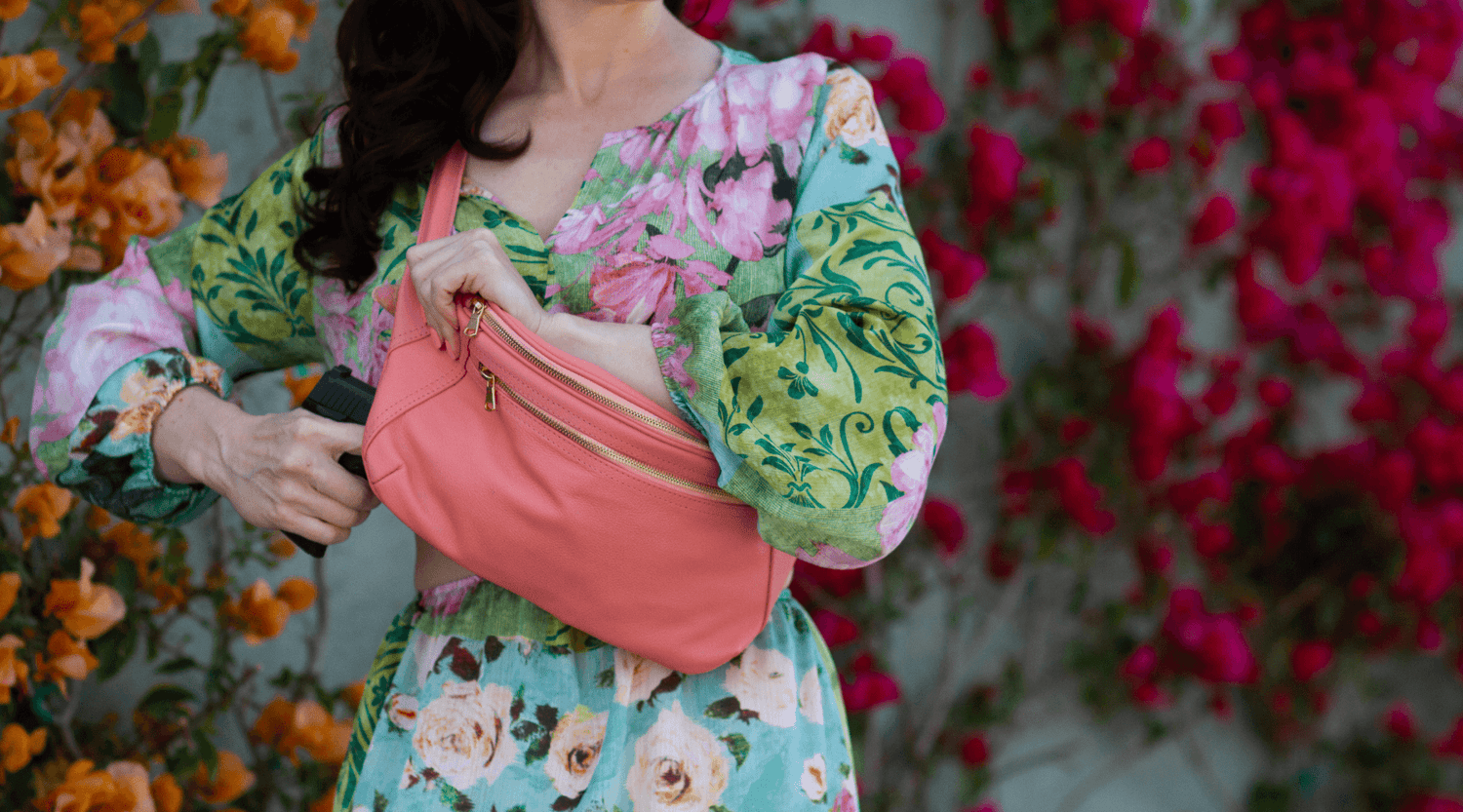 Woman with a Zendira Friday Concealed Carry Belt Bag