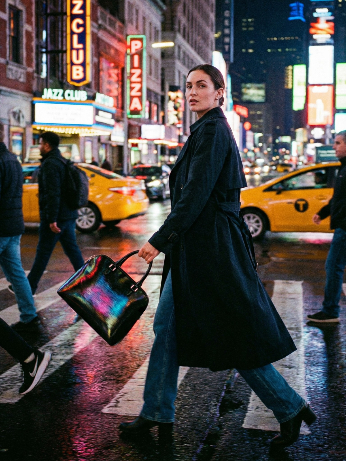 Woman wearing a Zendira Monday concealed carry laptop bag in the city.