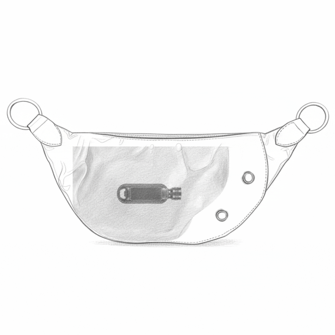 Zendira Saturday concealed carry bag sketch showing many items that work in the back compartment.