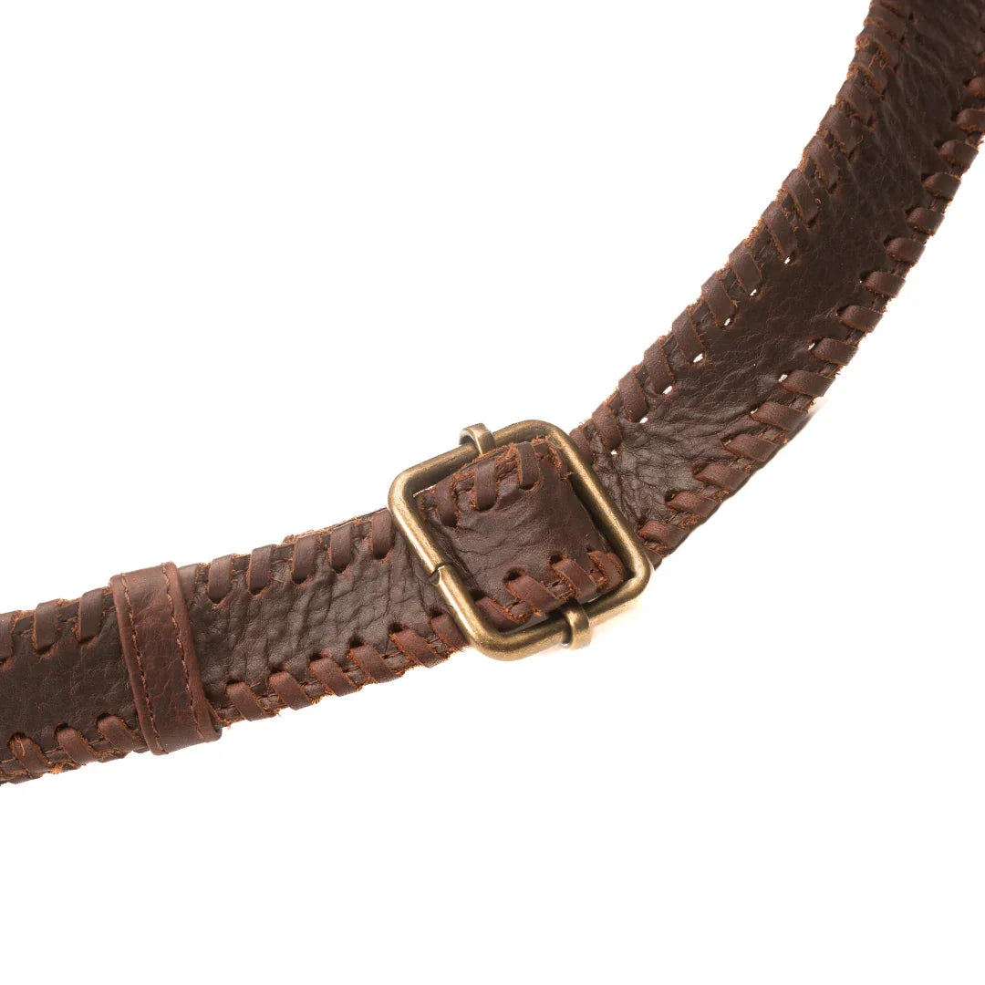 Chocolate leather hand-braided strap for the Jessie Harrison x Zendira January drop of the Saturday concealed carry bag.