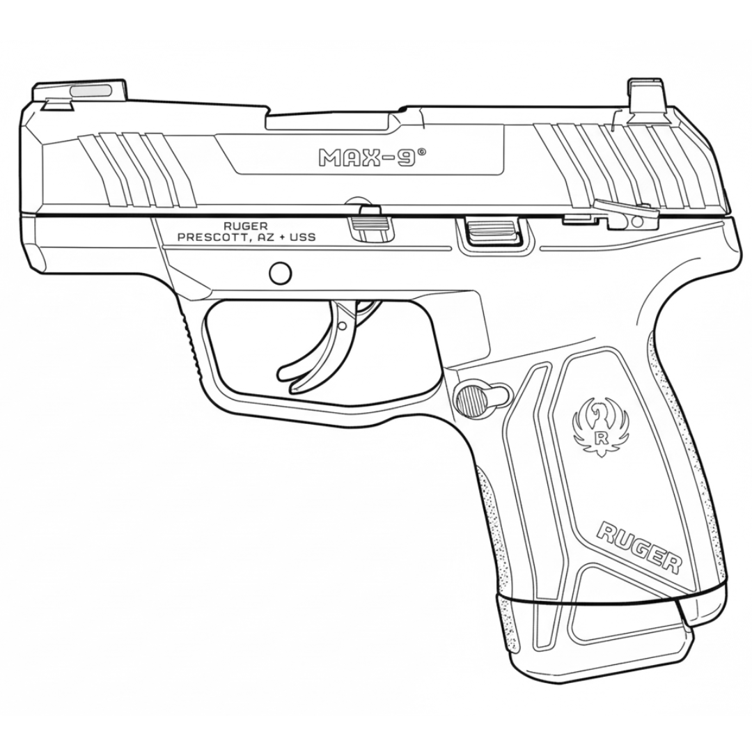 Line drawing of Max-9 Ruger
