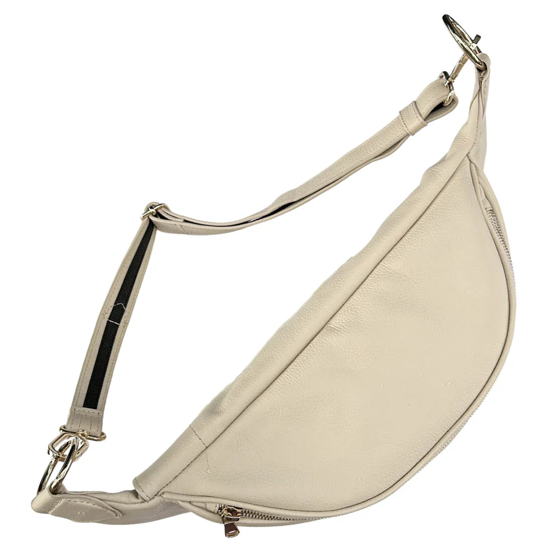 Top down view of the Zendira Saturday crossbody handbag in Pearl