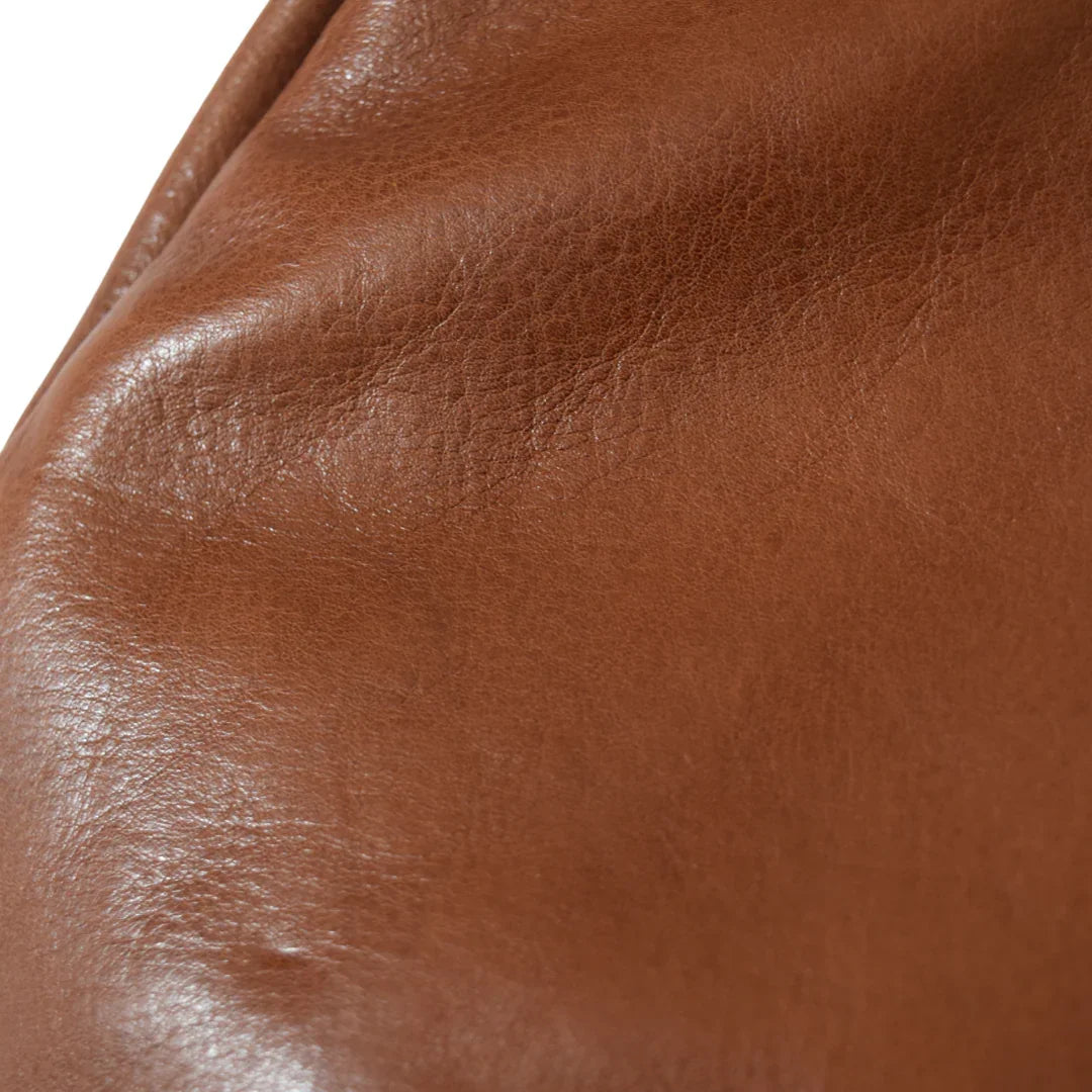 Detailed view of the Zendira Saturday concealed carry crossbody bag toffee leather