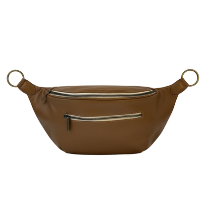 Cafe Con Leche Zendira Saturday concealed carry crossbody bag with antique bronze hardware and smooth, soft neutral brown leather.