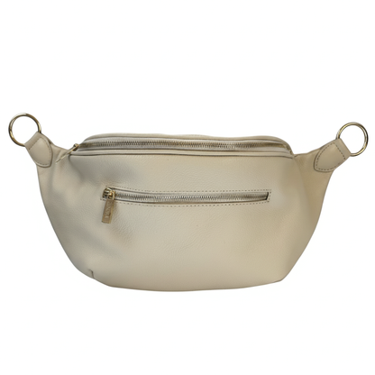 Pearl Zendira Saturday concealed carry crossbody bag with light gold hardware and pebbled pearl leather.