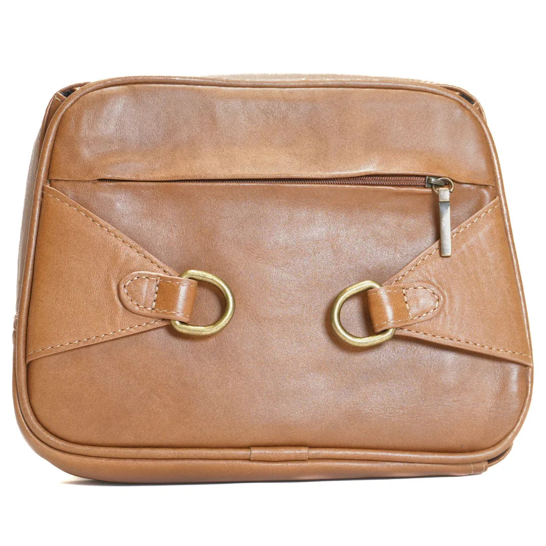 Back view of Zendira Sofia concealed carry crossbody bag in cafe con leche leather